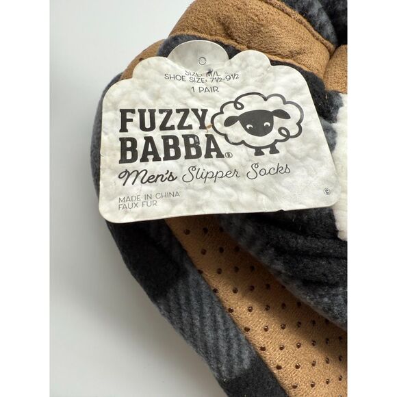 Fuzzy Babba Men's Gray Plaid Slippers  Socks with Slip Resistant Soles - Picture 4 of 4